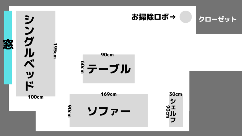 1K8畳のリビングインテリア配置